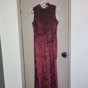 XL Red Velvet Floor Length High Neck Dress